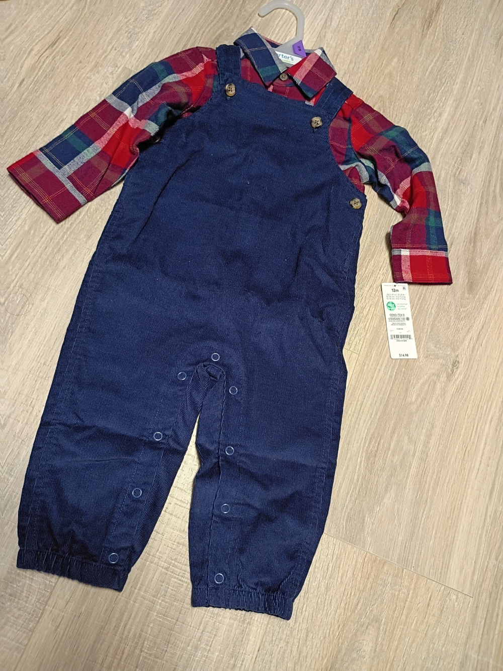 Carter's Navy Corduroy Overalls with Red Plaid Shirt